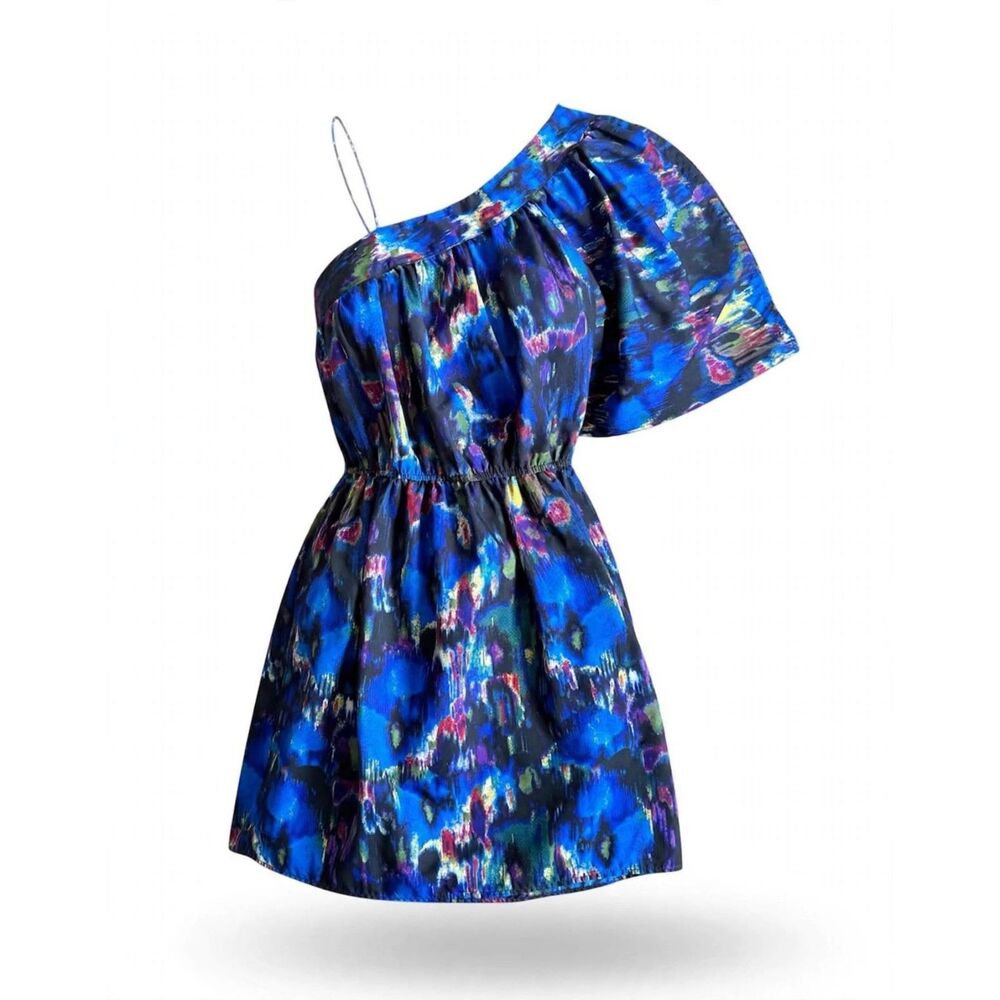 Angie One-Shoulder Abstract Blue & Purple Mini Dress S